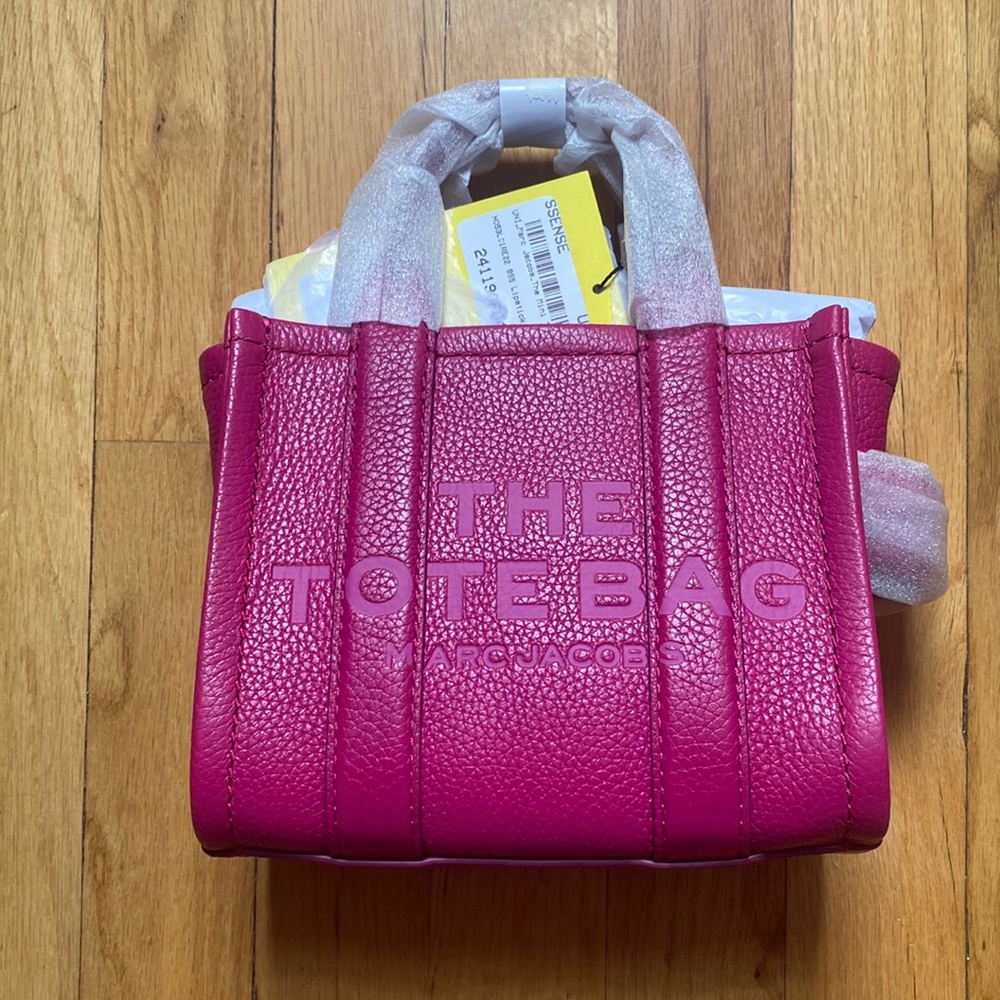 Marc Jacobs The Tote Mini Leather Tote Bag in Lipstick Pink NWT 100% Authentic